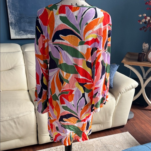 Beach, cover-up Vibrant Multicolor Leaf Pattern Dress - Picture 5 of 10